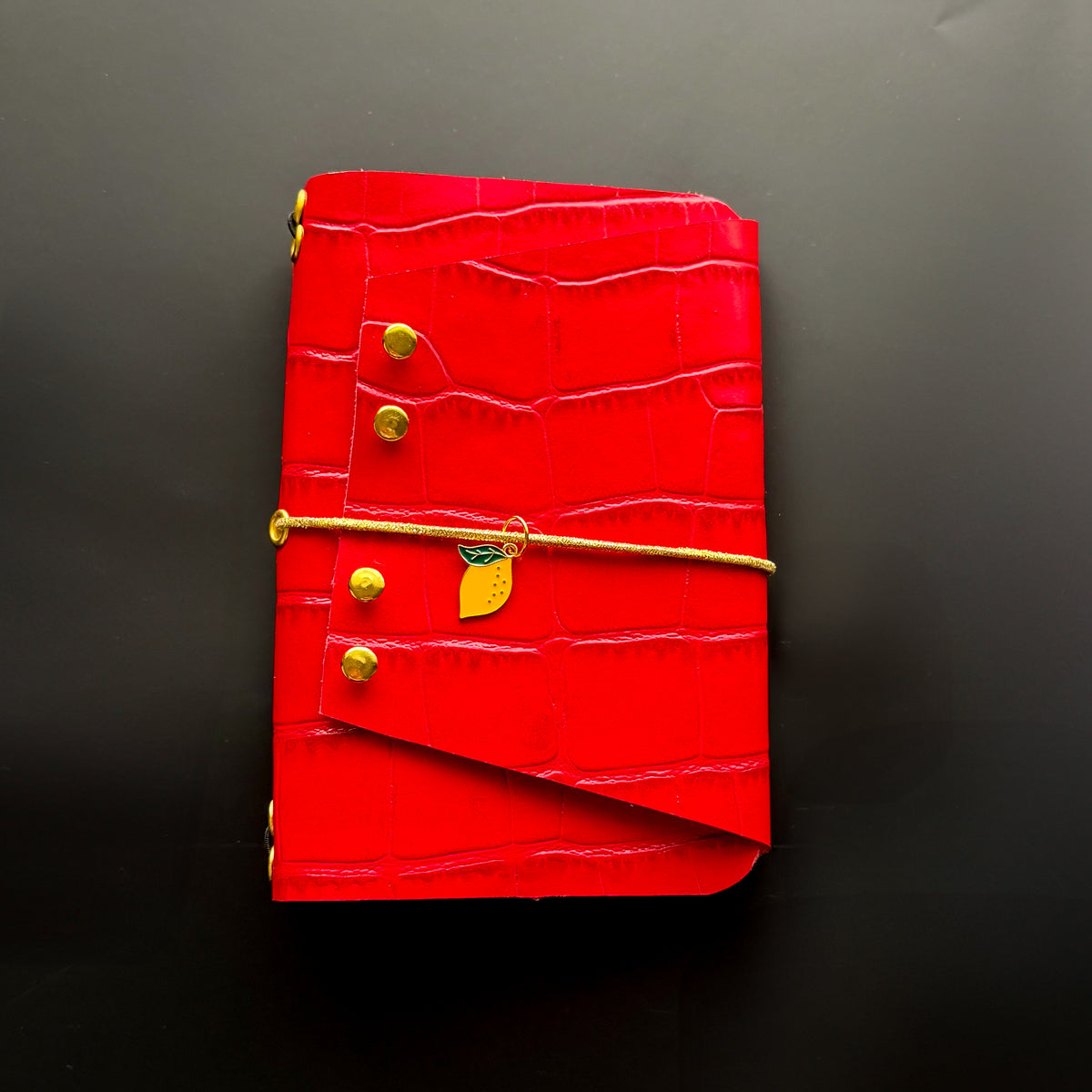A6 Pocket Journal (Red Crocodile, Gold Detail)