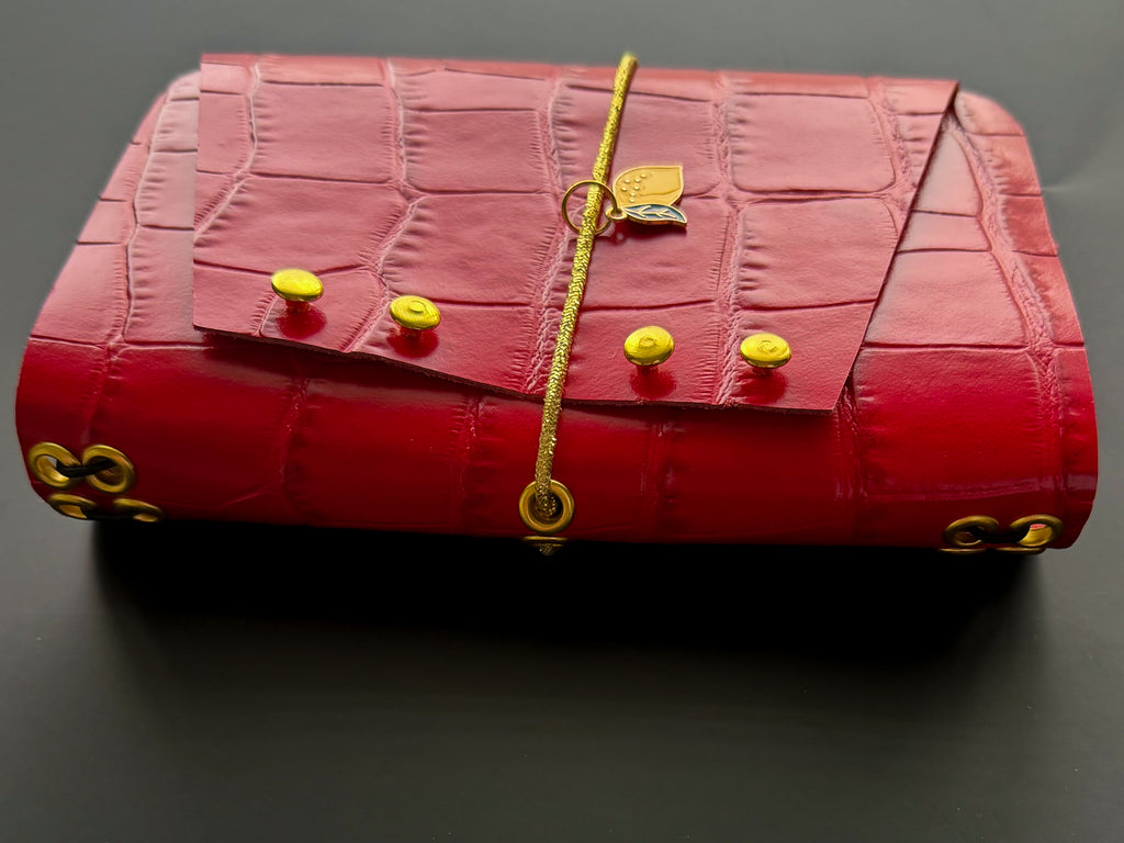 A6 Pocket Journal (Red Crocodile, Gold Detail)