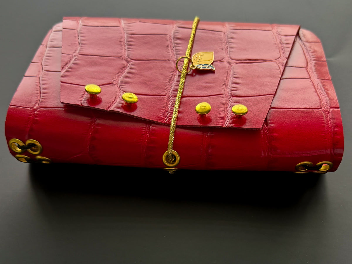 A6 Pocket Journal (Red Crocodile, Gold Detail)