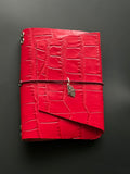 A6 Pocket Journal (Red Crocodile, Silver Detail)