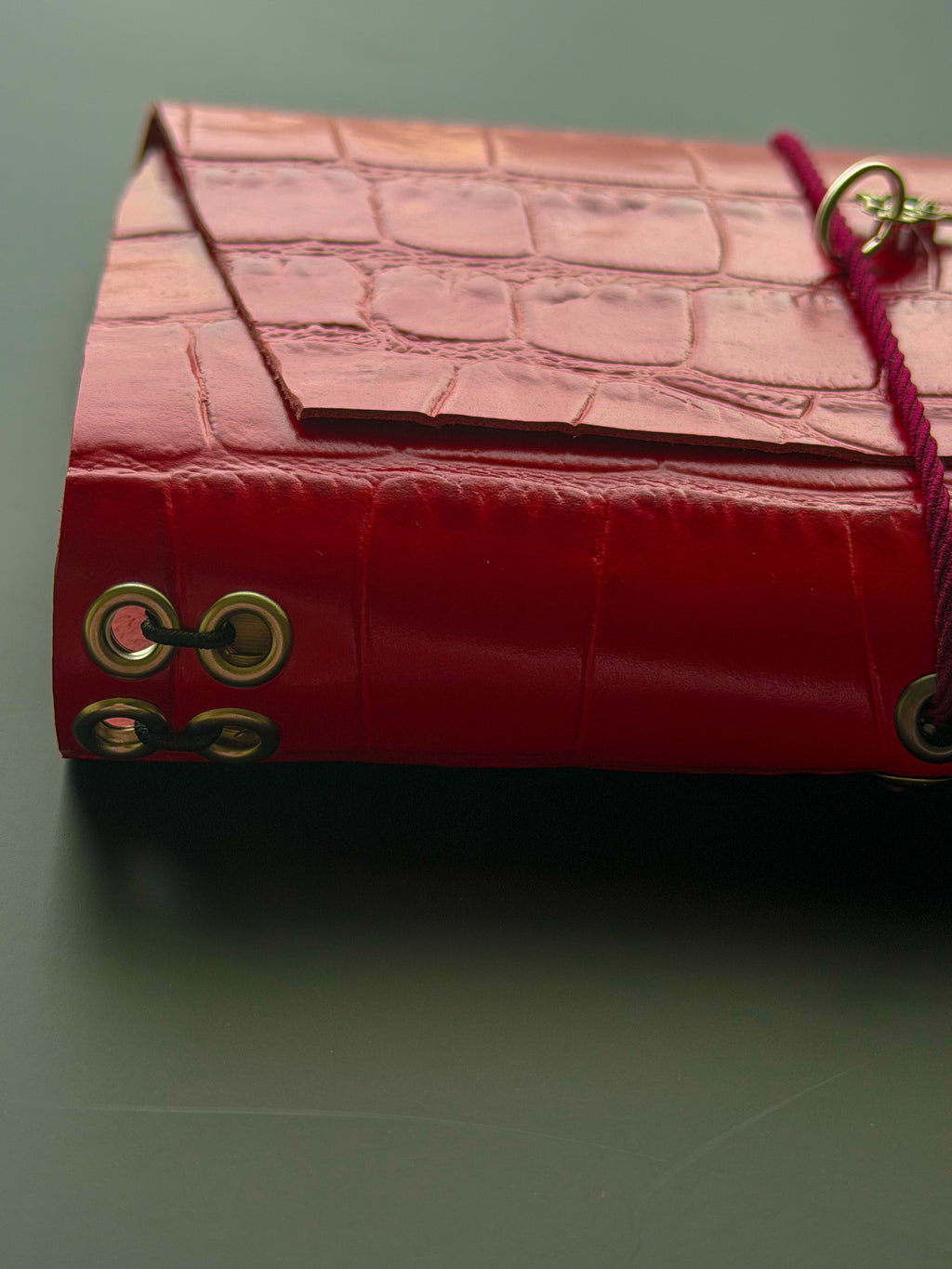 A6 Pocket Journal (Red Crocodile, Silver Detail)