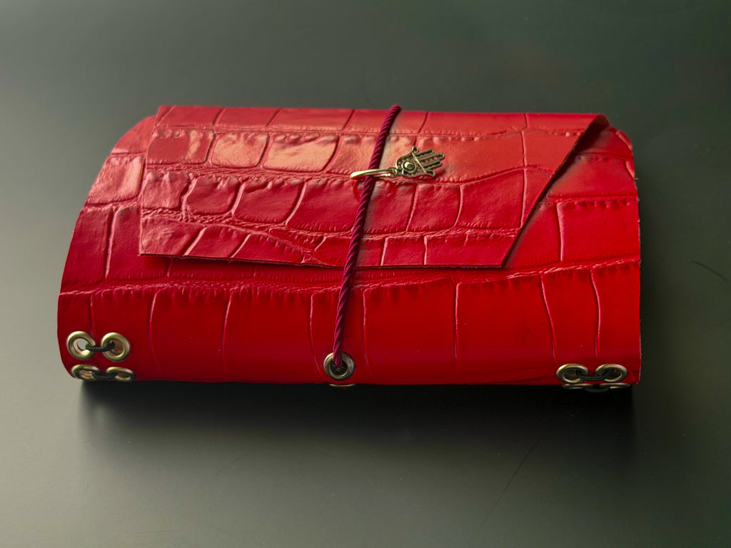 A6 Pocket Journal (Red Crocodile, Silver Detail)